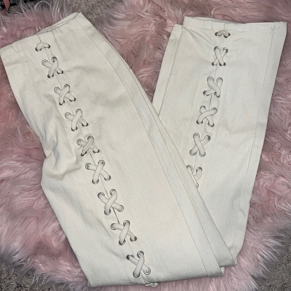 Vici Cream Lace-Up Straight Leg Pants